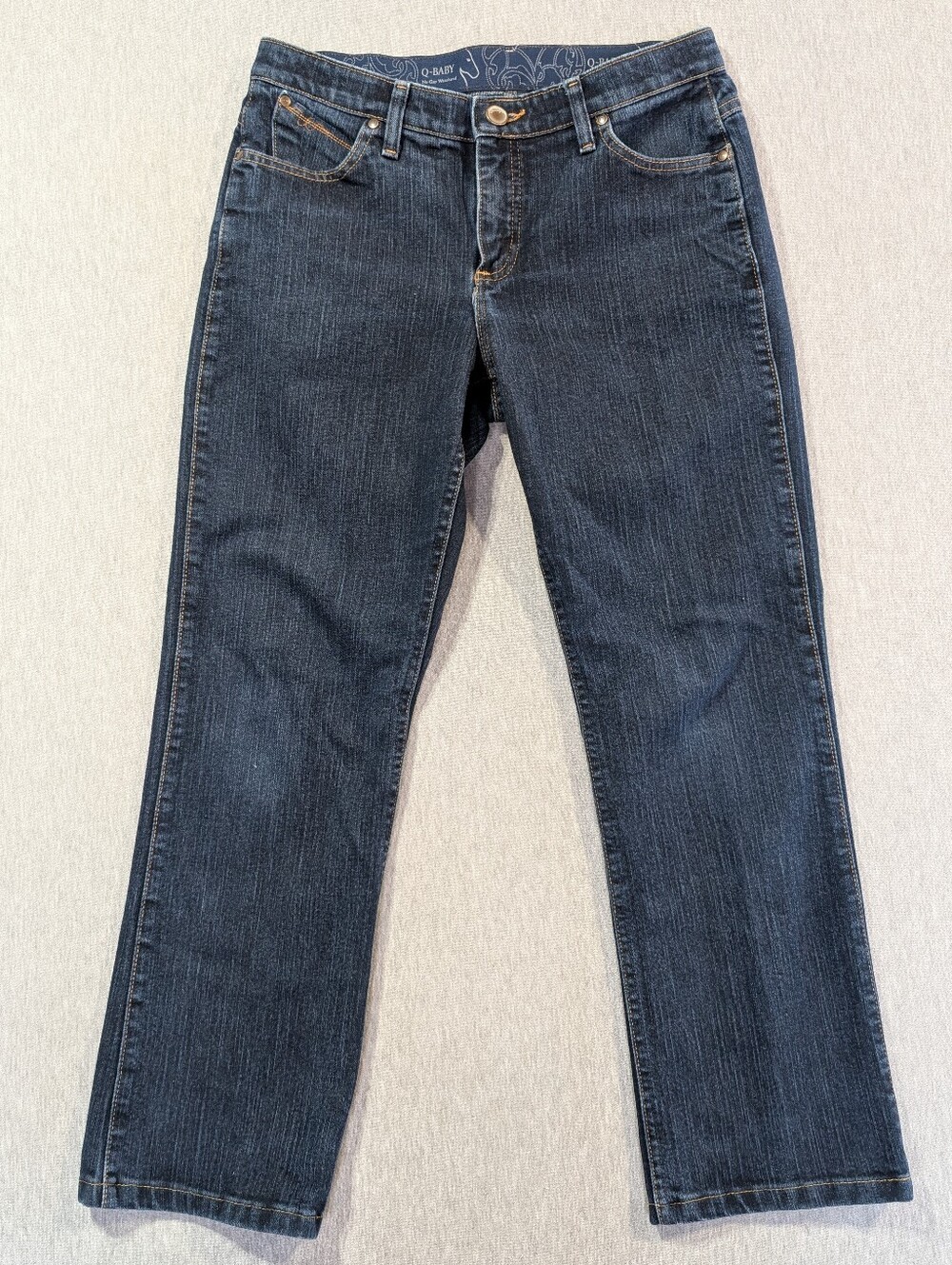 Wrangler Q-Baby Jeans Women's 9/10 X 34 Dark Wash Blue No Gap Waistband